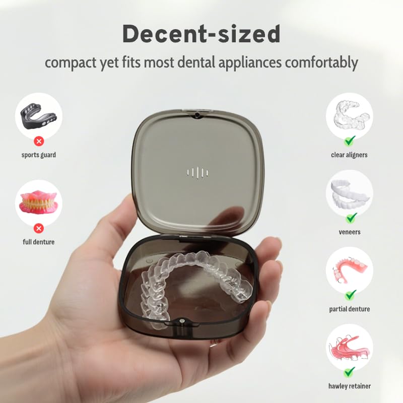 Transparent Slim Retainer Case, Small Travel Night Guard Container, Square Aligner Box with Vent Holes, Compact Retainer Holder Compatible with Invisalign (Clear Blue) - color: Clear Blue
