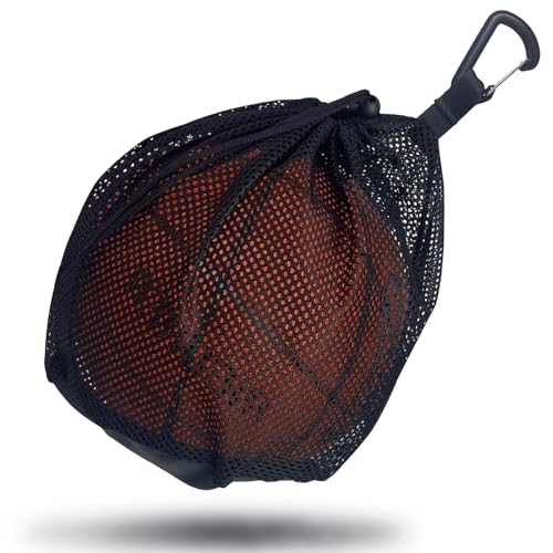 Single Mesh Ball Bag with Zipper Pocket - Fits All Kinds of Backpacks, Carries Basketball, Football and Volleyball