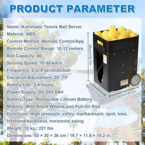 Portable Pickleball Training Machine With Adjustable Speed, Height And Frequency, 40-Ball Capacity, Removable Battery, 4-Hour Battery Life, Suitable For Multiple Modes Of Pickleball Training Equipment
