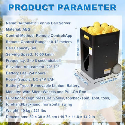 Portable Pickleball Training Machine With Adjustable Speed, Height And Frequency, 40-Ball Capacity, Removable Battery, 4-Hour Battery Life, Suitable For Multiple Modes Of Pickleball Training Equipment