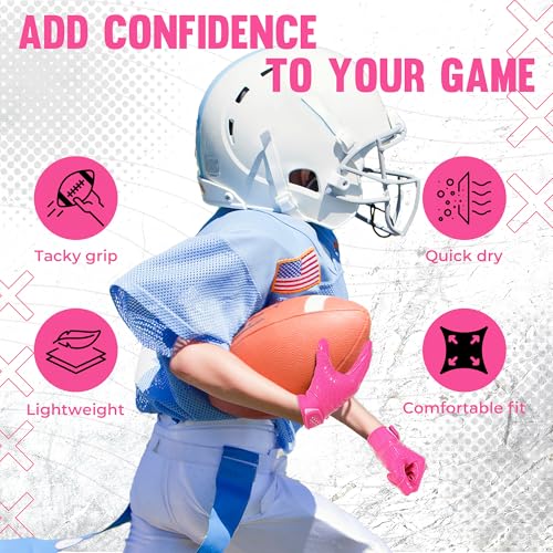 HANDLANDY Youth Football Gloves, Kids Sticky Receiver Gloves,Super Grip Football Glove Best Gift for Boys,Girls - color: Pink, size: X-Small-Youth
