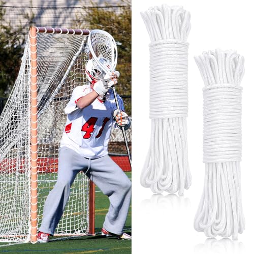 2 Pcs 92ft 4mm Lacrosse Goal Net Lacing Cord Durable Lacing Rope Goal Net for Youth Collegiate, Easy Installation for Backyard, Garden, Playground, Soccer Goals Replacement Frame Not Included - color: White