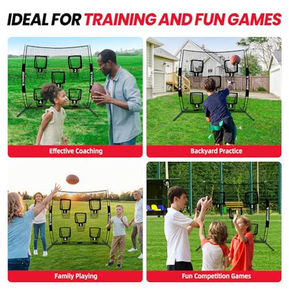 BAGAIL Football Throwing Net - 5 or 9 Target Pockets, Easy Setup, Heavy-Duty - Portable QB Accuracy Trainer, Fun Target Practice Net for Football with Carry Bag - color: Black, style: 7'x 7' - 5 Pockets