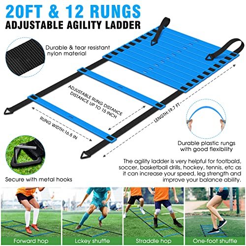 X-UMEUS Agility Ladder Speed Training Equipment Set-20ft Agility Ladder,12 Soccer Cones,4 Hurdles, Jump Rope, Running Parachute| Basketball Football Soccer Training Equipment for Kids Youth Adults