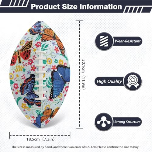 SYtrade Recreational Football Game Footballs PU Composite Leather Footballs for Training Indoor Outdoor - color: Butterfly Flower Blue