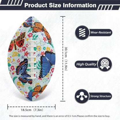SYtrade Recreational Football Game Footballs PU Composite Leather Footballs for Training Indoor Outdoor - color: Butterfly Flower Blue