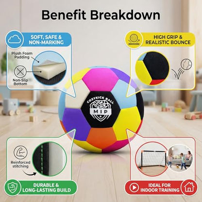 MIP Silent Indoor Soccer Ball – Size 4 Soft Foam Ball for Kids & Toddlers | Quiet Play, Non-Marking, Real Bounce | Safe for Hardwood, Carpet & Apartments | CPC Certified