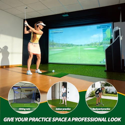 Golf Simulator Turf Mat, 15 mm 8/10/12ft Golf Mat for Indoor Home Setups, Golf Putting Mats Practice Outdoor Training Golf Hitting Mat for Putting Practice Football Sports Gym Backyard