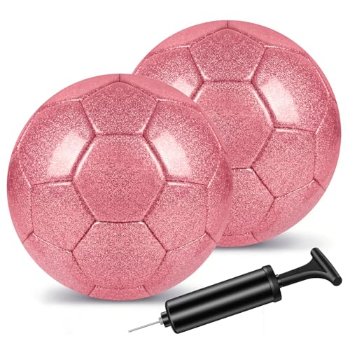 2 Pcs Glitter Soccer Ball Glitter Silver with Pump & Needle, Soccer Ball Kitfor Back to School, Birthday Gifts, Outdoor Sports Recreation Ball - color: Pink, size: Size 4