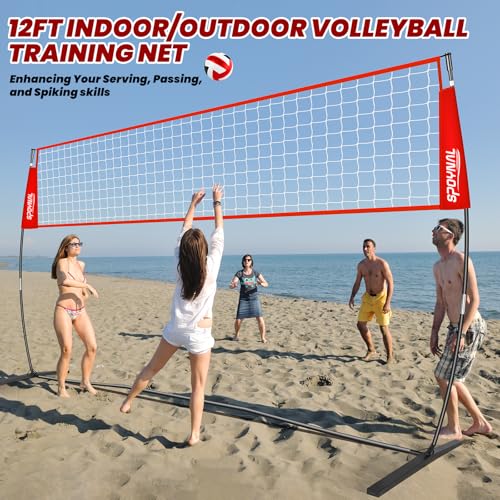 12FT/20FT Portable Volleyball Net Volleyball Net for Backyard Freestanding Volleyball Practice Net Outdoor Indoor Volleyball Training Set with Adjustable Height Carry Bag and Volleyball - style: 12 FT Volleyball Net Set