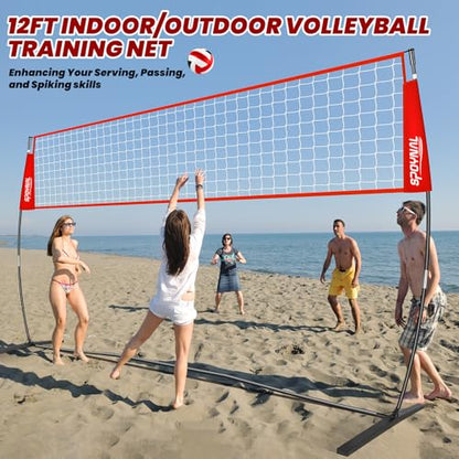 12FT/20FT Portable Volleyball Net Volleyball Net for Backyard Freestanding Volleyball Practice Net Outdoor Indoor Volleyball Training Set with Adjustable Height Carry Bag and Volleyball - style: 12 FT Volleyball Net Set