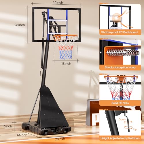 Asbest Basketball Hoop Outdoor Portable 44 Inch Backboard, 5.3-10FT Adjustable Goal System with Wheels for Kids, Teens & Adults, Backyard & Driveway