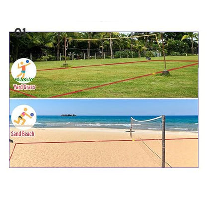 Portable Volleyball Court Boundary Lines for Sand Ideal for Beach Lawn Park Home and Outdoor Workouts Easy to Transport and Set Up (Red and Blue sandbags)