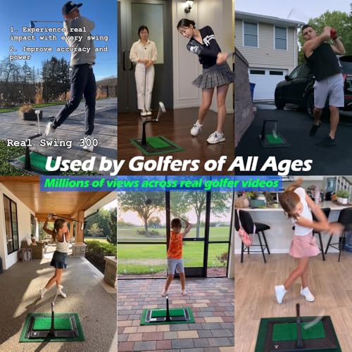 WINNER SPIRIT Real Swing 300 Golf Swing & Hitting Trainer, True Impact, Checking Path After Swing Practice Mat Groover Training Aid, Height Adjustable - style: Real Swing 300
