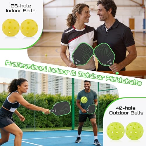 Pickleball Paddles Set, USAPA Approved Carbon Fiber Pickleball Set of 2 with Beginner Pickleball Rackets, Indoor Outdoor Pickle Balls for Adults Men Women, JT-1
