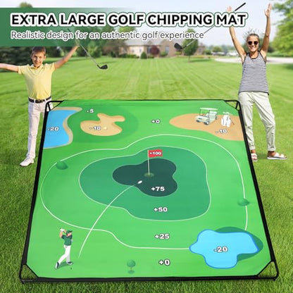 Liberry Golf Chipping Game with Large Chipping Mat, 2 Adjustable Clubs, 20 Sticky Balls, Outdoor Indoor Sports Training Toy Gift for Adults Kids, Family Yard Target Game - style: chipping mat with standard club