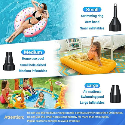 Air Pump Electric Air Pump for Inflatables Air Mattress Pump with 3 Nozzles Inflator Deflator for Air Beds Swimming Ring Inflatable Pool Toys 110V AC/12V DC (50W)