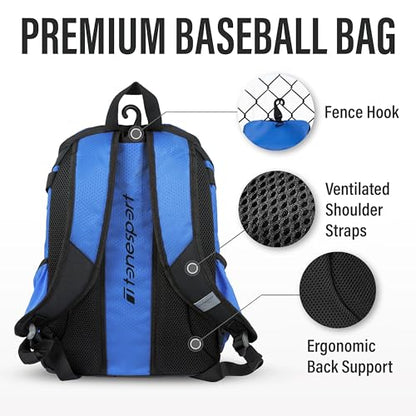 Tonesport Baseball Bag - Backpack for Baseball, Softball, Tball - Adults & Youth Bat Bag - color: Blue, style: Youth Baseball Backpack