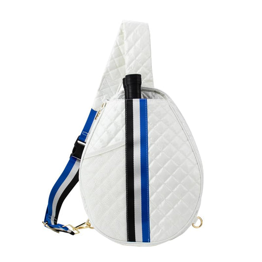 The Brooklyn Pickleball Puffer Sling Bag – Lightweight, Water-Resistant Bag for Paddles, Balls & Bottles with an Adjustable Strap (White) - color: White