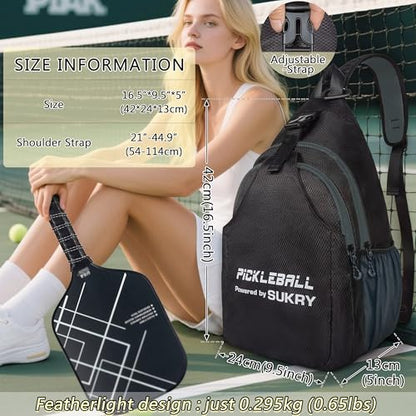 SUKRY Pickleball Bag Lightweight Sling Backpack for Men and Women with Multi-Pocket Crossbody Gym & Travel Backpack Pickle Ball Accessories - color: Grey