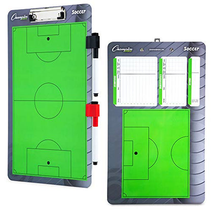 Champion Sports Large & XL Dry Erase Board For Coaching - Whiteboards for Strategizing, Techniques, Plays - 2-Sided Boards with Front Side Full Field - Backside Half Field and Lineup - color: Soccer, style: Standard Coaches Board