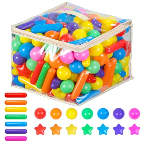 Ball Pit Balls for Toddlers 1-3, 200pcs Crush Proof Plastic Balls for Girls Ball Pit, BPA Free Non-Toxic Play Balls for Baby Pool, Playhouse, Tent, for Dogs & Pets, Balls, Star, Stick, Rainbow - color: Rainbow Colors, size: 200 pcs
