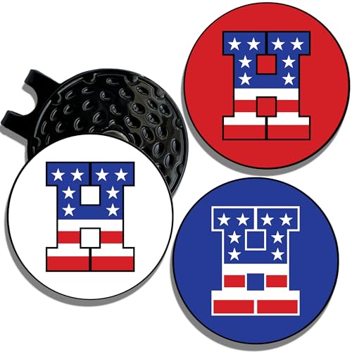 Wolf Golf Towels Golf Ball Marker Hat Clip | USA Monogram | 1 Magnetic Clip + 3 Ball Markers | Patriotic Golf Accessories for Men & Women - color: H - Red White & Blue