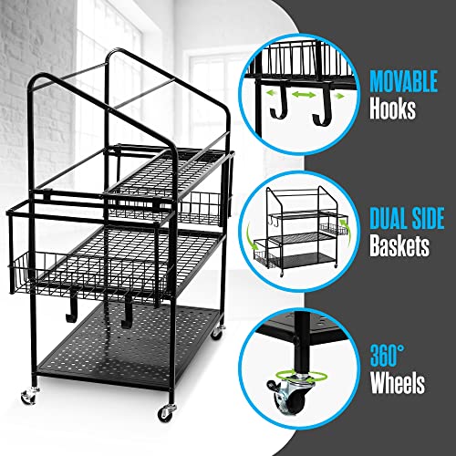 Houseables Workout Equipment Storage, Exercise Equipment Storage, Home Gym Organizer, Weight Rack for Home Gym, Kettlebell Rack, Weight Dumbbell Holder Cart, Yoga Organization Shelf, Rolling, 3 Tier