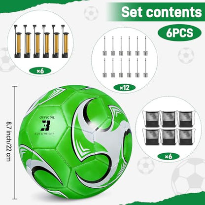 6 Pack Soccer Balls Size 5/4/3 Bulk – Includes Soccerball Drawstring Backpack, Needles, Ball Pump – Pelota De Futbol Official Size Training & Matches - size: 6 Pack- Size 3