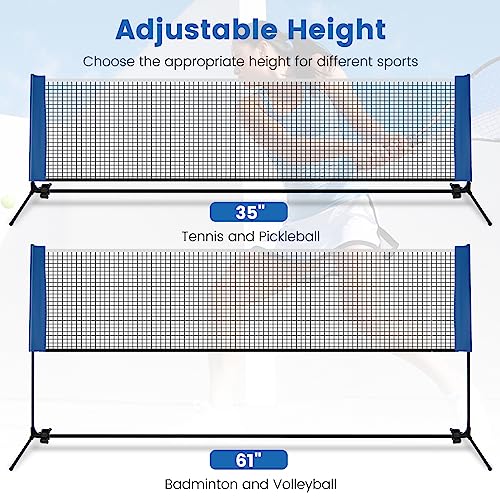 GYMAX Badminton Net, Height Adjustable Tennis Net Set w/Poles, 2 Birdies & Carry Bag, Easy Setup Pickleball Net Sports Net, Portable Volleyball Net for Indoor & Outdoor Game Beach, Backyard