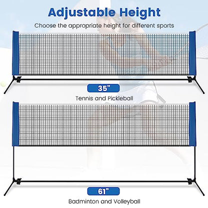 GYMAX Badminton Net, Height Adjustable Tennis Net Set w/Poles, 2 Birdies & Carry Bag, Easy Setup Pickleball Net Sports Net, Portable Volleyball Net for Indoor & Outdoor Game Beach, Backyard