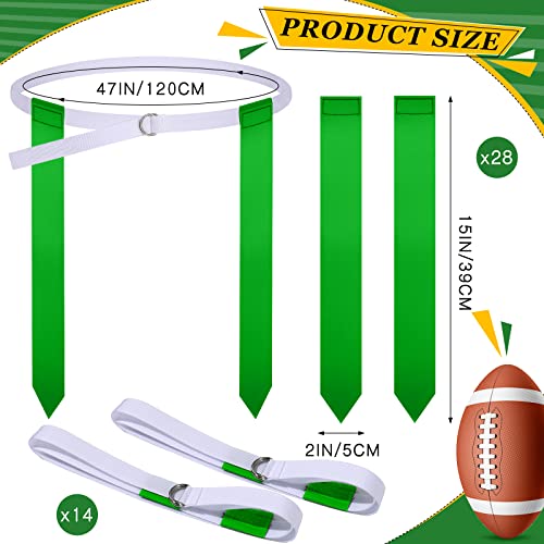 Sintege 14/28 Player Flag Football Belt Set, Adjustable Football Flag and Belts Gifts for Youth Adults Sports Training Event - color: Green