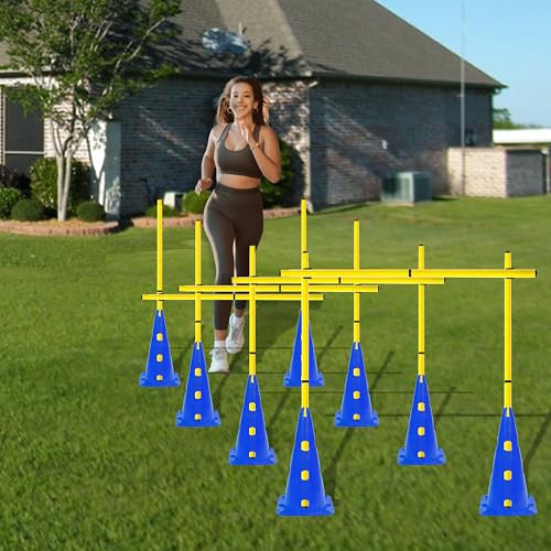 Agility Poles and Hurdles Set Detachable Speed Training Poles Set 8 Training Cones and 12 Agility Poles - color: Blue