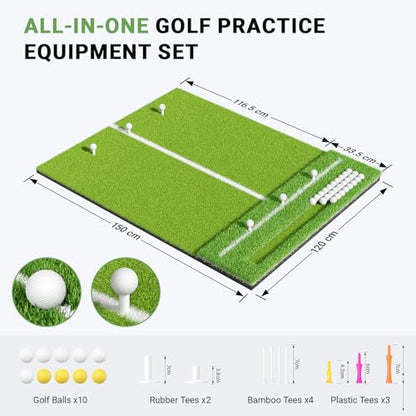 Dual-Turf Golf Hitting Mat 4x6ft, 31mm Thickened Mat with 10 Balls, 2 Rubber Tees & 7 Tees, Heavy-Duty Golf Mats Practice Indoor/Outdoor Use, Garage Backyard, Golf Simulator Training - size: 5 x 4 ft -31 mm