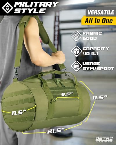 DBTAC 40L Tactical Gym Bag for Men | Military Heavy Duty Duffle Bag with Adjustable Strap for Gym Workout Fitness, Basketball Soccer Sport Training & Weekend Travel, Green