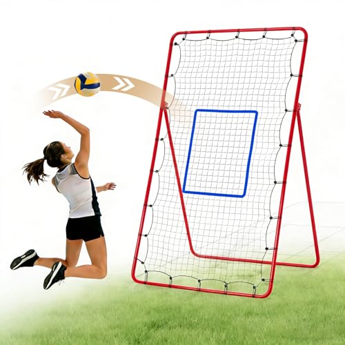 NEWBULIG Volleyball Rebounder Net 7x4 ft, 5-Angle Adjustable Bounce Back Training Equipment, Durable Net for Practicing Volleying, Bumping, Spiking, Easy Setup & Portable Travel Bag for Storage - color: Red