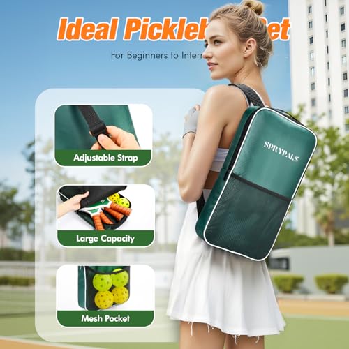 Pickleball Paddles Set of 4, USAPA Approved Pickleball Set of 4 with 4 Pickleball Balls & 1 Carry Bag Premium Wooden Cute Pickle Ball Paddles Grip Gifts for Women Youth Men - color: Green/White