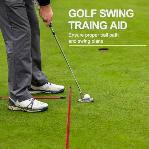 Golf Alignment Sticks 2 Pack,Golf Alignment Rods Upgraded 48" Collapsible Golf Practice Sticks Golf Training Aid for Aiming,Putting,Golf Training Sticks with Clear Tube Case - color: Red