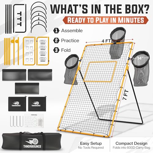 Adjustable Volleyball Rebounder Net - Volleyball Training Equipment with 3 Targets for accuracy, Sandbags, Carry Bag - Football Rebounder, Versatile Lacrosse Rebounder Net for Volley ball.