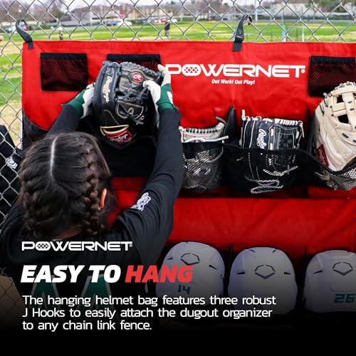 PowerNet Softball & Baseball Helmet Hanging Bag, 12 Pocket Baseball Glove & Helmet Storage Holder & Dugout Organizer, Portable Baseball Gear Training Equipment Holder, Team Colors