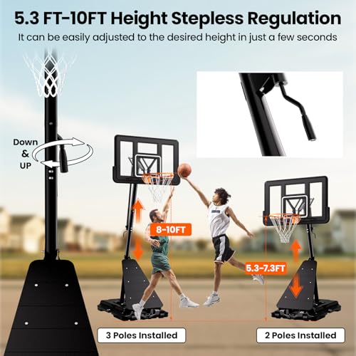 BACKYARD BLITZ Basketball Hoop,40&44&48in Backboard Portable Basketball Goal System, 10FT Hand-Crank Adjustable Basketball Hoop Outdoor - size: 48in Backboard