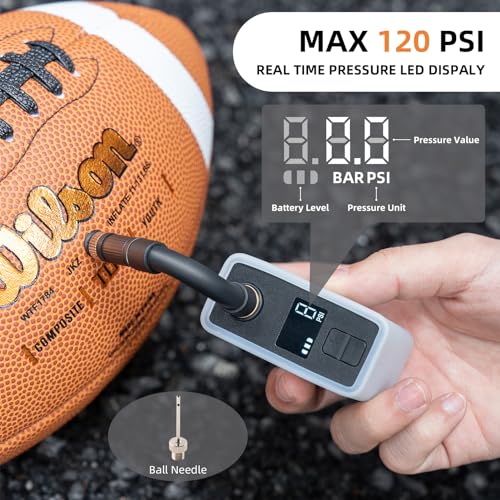 ROCKBROS LED Screen Electric Mini Bike Pump PRO, Max 120 PSI with Gauge, Auto Stop Bicycle Pump Tire Inflator Air Pump for E-Bike, MTB, and Road Bike