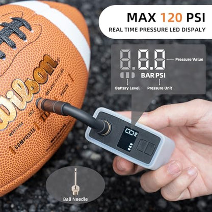 ROCKBROS LED Screen Electric Mini Bike Pump PRO, Max 120 PSI with Gauge, Auto Stop Bicycle Pump Tire Inflator Air Pump for E-Bike, MTB, and Road Bike