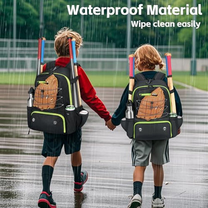 MATEIN Baseball Bat Bag for 4 Bats with Ball Pocket, Lightweight Youth Baseball Backpack with Shoe Compartment, Large Capacity Softball Equipment Bag with Fence Hook for TBall Gear, Helmet, Glove - color: Black