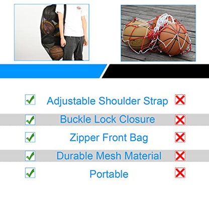 Cosmos Sports Ball Bag Mesh Equipment Bag Team Sports Drawstring Bag Large Mesh Net Bag, with Adjustable Strap & Front Pocket for Basketball, Volleyball, Soccer, Rugby, Water Sports and Beach Event