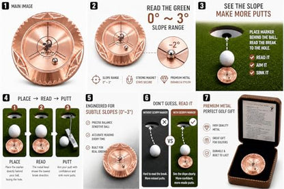 scorpy Golf Level Ball Marker with Metal Bead and Hat Clip, High Precision Putting Green Reading Aid Golf Accessories, Precision Alignment Tool for Perfect Putts