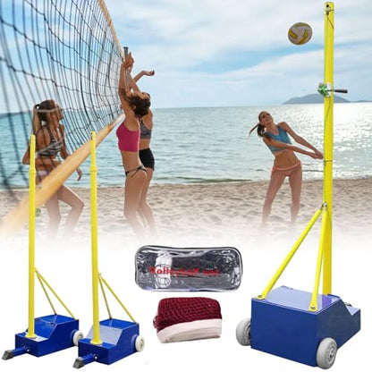 Adjustable Volleyball Poles with Net - Heavy Duty Indoor & Outdoor, 4 Heights (5ft-6.8ft) for Backyard Fun, Perfect for Adults & Kids, Durable Banton Net Set