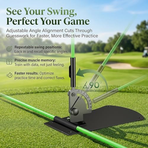 Golf Training Aid Golf Alignment Sticks Holder Angle Adjustable, Golf Swing Training Aid for Aiming Putting, Golf Training Aids with 2 Alignment Sticks and Portable Bag, Golf Gifts for Men Women