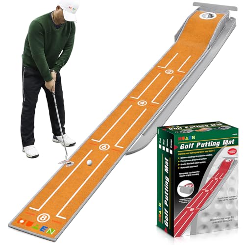 Mini Golf Putting Mat - Indoor/Outdoor with Ball Return Alignment Guide & Durable Velvet Crystal Mat Golf Accessories for Men Enjoy Speedy Wrinkle-Resistant Putting Fun