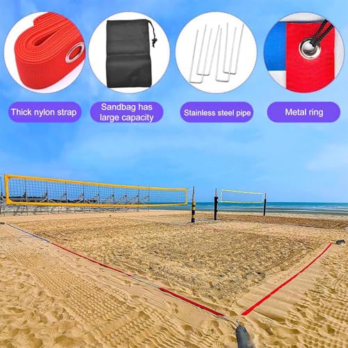 Portable Volleyball Court Boundary Lines for Sand Ideal for Beach Lawn Park Home and Outdoor Workouts Easy to Transport and Set Up (Red and Blue sandbags)